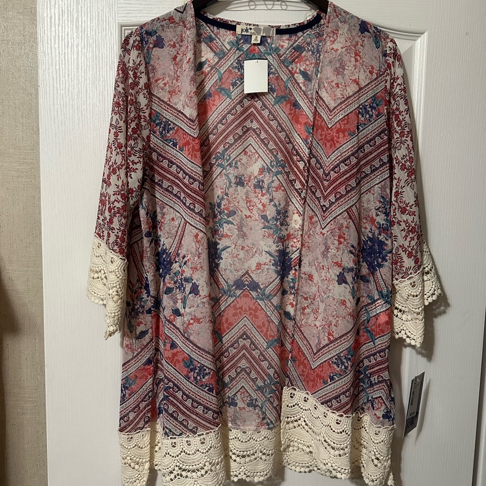 Jolt Multicolor Bohemian Kimono with Lace Trim